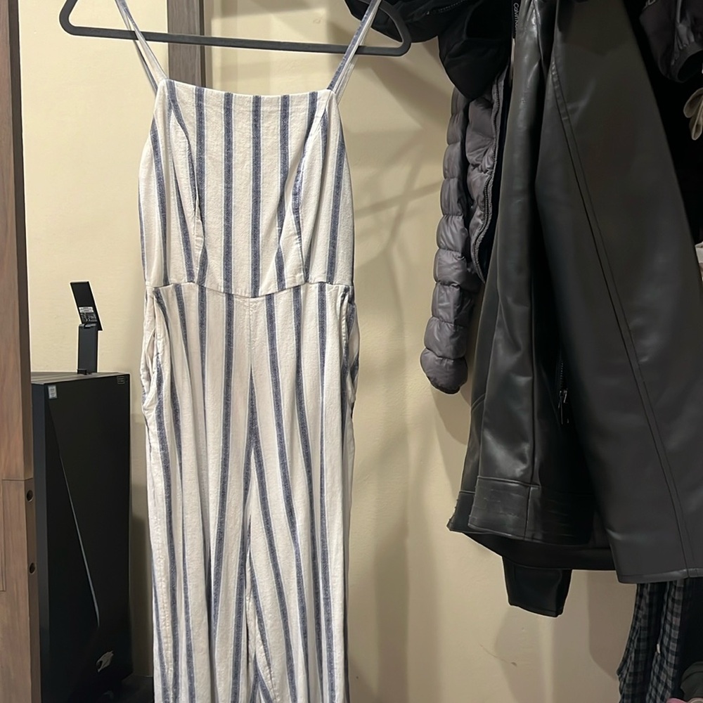 Blue and white striped beachy canvas jumper